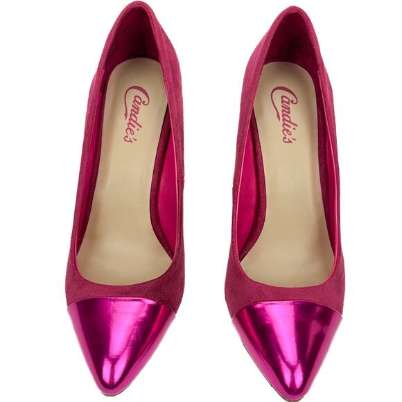 Candie's Pink Faux Suede Metallic Pointed Nose Stilleto Heel Pumps Sz 8.5 Glam - Picture 4 of 14